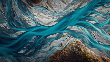 Aerial View of Turquoise Braided Meltwater Rivers