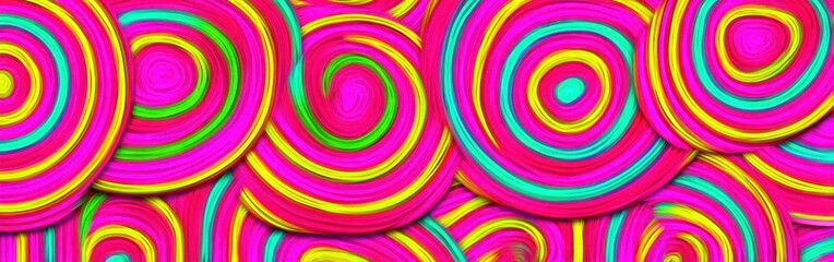 Vivid wrappers swirl together in colorful patterns, creating a hypnotic effect that draws the viewer's attention
