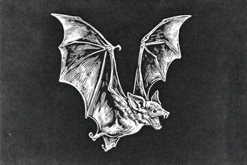 A bat flaps its wings in a dark cave, creating echoes and stirring the silence of the underground space