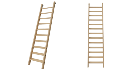 Two Wooden Ladders Isolated step ladder climbing