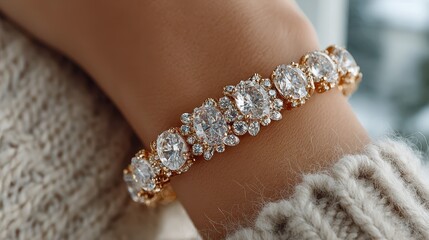 Elegant crystal bracelet showcased on hand during cozy indoor setting in winter