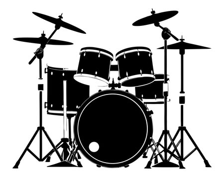 drum kit black silhouette vector,drum kit  set icon