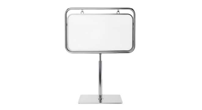 Modern Chrome Display Stand with White Rectangular Sign