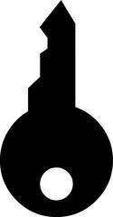 Simple black key silhouette icon representing access and security.