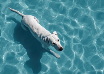 Naklejka premium Dog Swimming in Clear Blue Water with Shimmering Reflections on a Sunny Day in a Pool Environment