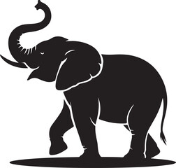 Obraz premium Black silhouette of an elephant walking with trunk raised white animal
