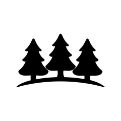 Fototapeta premium Stylized Silhouette of Three Evergreen Trees Standing on a Mound