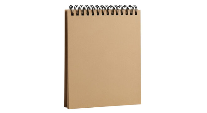 Isolated spiral bound notebook in brown ready for writing or drawing notes or sketches