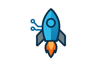 Futuristic Rocket Ship with Circuitry and Fiery Propulsion Illustration