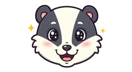 Obraz premium Adorable cartoon badger character with big eyes and sparkling stars creates happy vibe