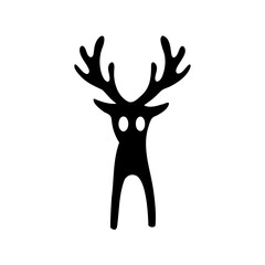 Stylized Black Deer Silhouette with Large Antlers and Playful Cartoonish Appearance