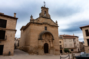 The 18th-century Baroque Chapel of El Pilar in the historic village of La Fresneda, Spain.