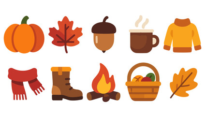 Autumn Essentials Icon Grid — Pumpkin, Leaf, Acorn, Coffee, Sweater & More © asyamusyaffa_