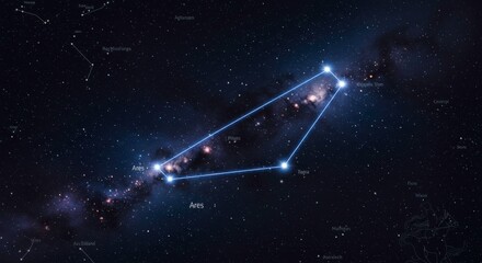 Aries Constellation in the Night Sky with Stars and Cosmic Dust Shining Brightly across the Vast