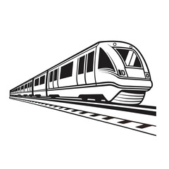 Sleek modern passenger train silhouette on railway tracks, vector graphic illustration for fast travel and urban transport design projects