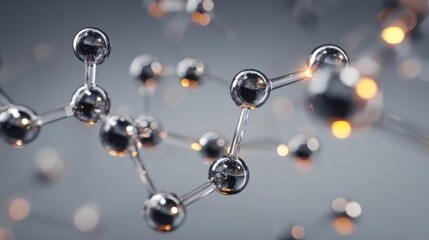 Minimal 3D rendering of glossy molecules forming a network, symbolizing medical science, biochemistry, and cosmetic product innovation