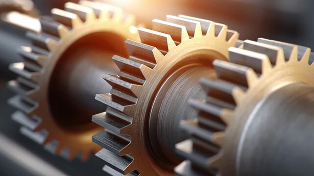 Precision Gears in Motion: Intricate gears interlock in a dynamic display, showcasing the beauty of engineering and the seamless operation of machinery.