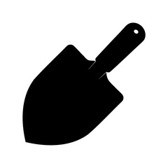 Black silhouette illustration of a gardening hand trowel tool on white background