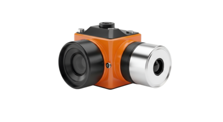 Orange and Silver Cube Camera with Multiple Lenses