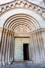Magnificent Romanesque Portal Santa Maria de Vallbona Monastery Lleida Spain 13th Century Medieval Church Entrance and Tympanum Sculpture