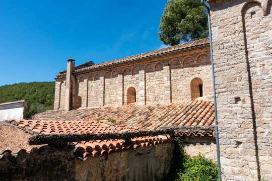 Ancient Catalan Romanesque Architecture Sant Pon&ccedil; de Corbera Church Barcelona Spain 11th Century Medieval Lombard Arcades