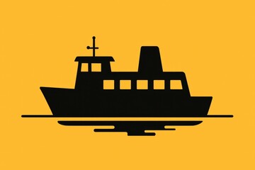 Obraz premium Boat is on the water. The boat is black and white. The boat is on a yellow background