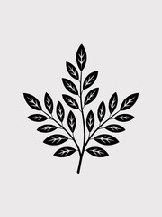 Obraz premium Elegant Black and White Botanical Illustration of Leafy Branch for Decorative Design and Natural Aesthetics in Prints and Patterns
