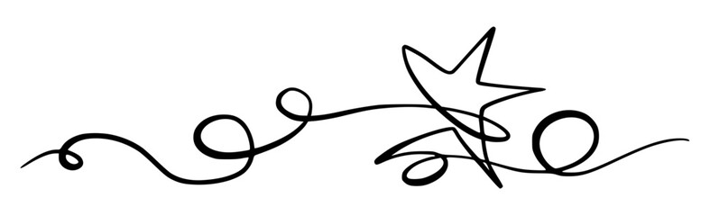Merry Christmas Border Decoration. Continuous One Line Art, Vector Drawing. Isolated Hand Drawn Outline Curly Flourishes, Long Horizontal Banner