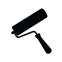Black silhouette of a paint roller on a plain white background