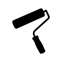 Black paint roller silhouette on a white background for painting walls