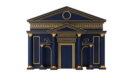 Ornate Dark Blue and Gold Classical Building Facade Keywords: building facade, classical