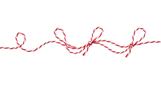 Isolated twisted red and white string with loops for wrapping presents or gift packaging