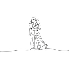 Couple embracing in line art, isolated on white background