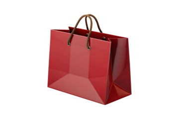 Red shopping bag isolated on transparent background for retail and commerce