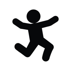 Black silhouette of happy person jumping and running on a white background