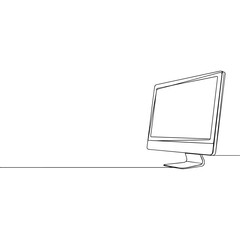 Minimalist computer monitor drawn with single continuous line on white