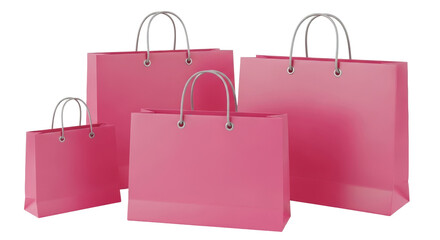 Isolated pink shopping bags with silver handles for retail sales, merchandising and consumerism