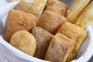 Delicious breads on a bakery window