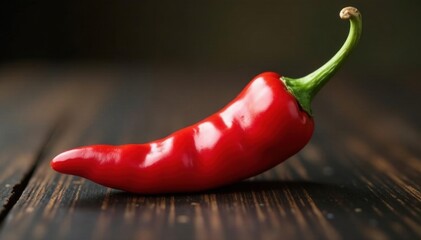 Close-up vibrant red chili pepper, glistening texture, isolated, spice, vitamin c