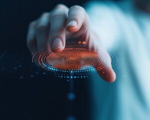 Person in white space interacting with security interface, access control design
