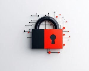 Abstract lock symbol with connecting lines, minimal data protection design