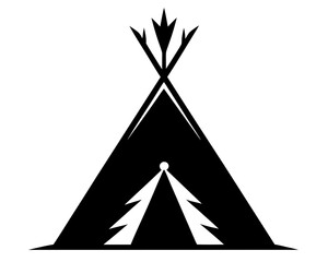 teepee tent black silhouette vector, camping teepee icon vector © DesignbySufiya