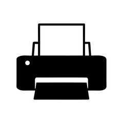 Simple Black and White Icon of a Printer Machine with Paper