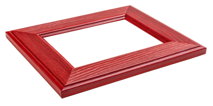 Realistic 3D Render of Glossy Red Wooden Picture Frame on Transparent Background
Empty Rectangular Red Wood Frame with Polished Gloss Finish and Visible Grain