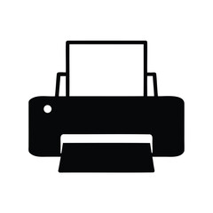 Black and white printer icon showing paper ready for printing task