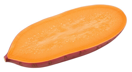 Isolated sweet potato, cross section, orange flesh, edible root vegetable, natural food