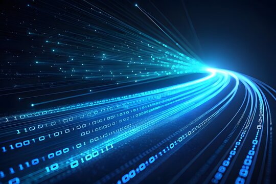 Blue Light Trails with Binary Code Data Stream technology