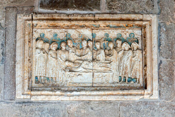 The alabaster tomb slab of Abbot Berenguer Arnau (d. 1206), a masterpiece of early 13th-century...