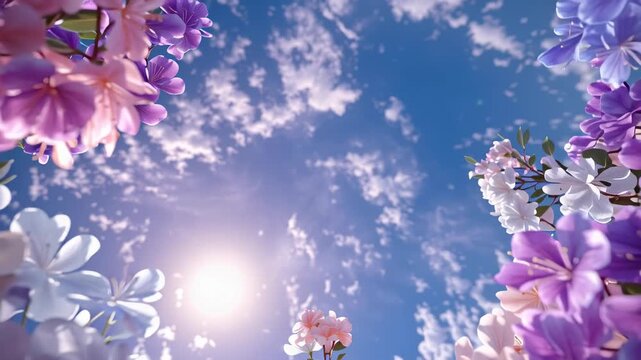 Beutiful flowers and cloudy sky from low angle.