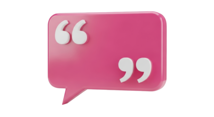 Isolated pink cartoon speech bubble with quotation marks, conversational communication